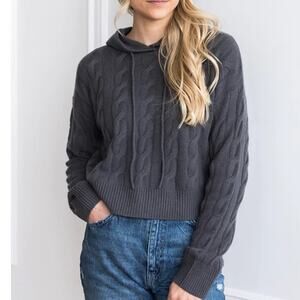 W.Cashmere Iron grey Scout Cable knit cropped hoodie